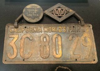 Rare Old Aaa License Plate Topper & 1939 World Fair Plate
