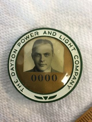 Antique Employee Badge The Dayton Power & Light Co Whitehead & Hoag Green Enamel 2