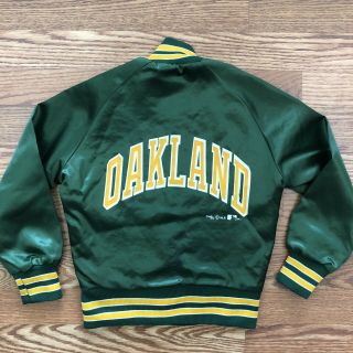 Vintage 1990 Oakland Athletics Satin Chalk Line Jacket Sz Youth 6 - 8 Rare