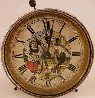 Antique 1800 ' s Victorian Mechanical Peg Leg Nickel Alarm Clock for Restoration 2