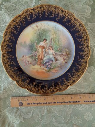 Antique Hand - Painted M.  Redon Limoges Porcelain Plate: Two Ladies In Landscape