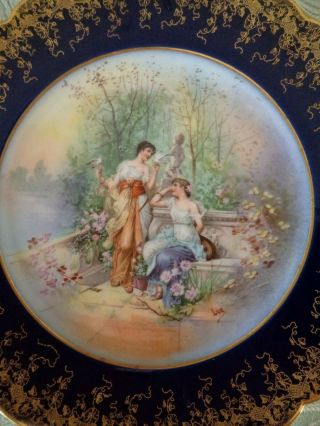Antique Hand - Painted M.  Redon Limoges Porcelain plate: two ladies in landscape 2
