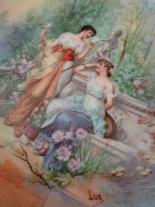 Antique Hand - Painted M.  Redon Limoges Porcelain plate: two ladies in landscape 3