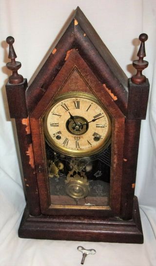 Vintage/antique Estate French ? Steeple Clock W/ Key & Pendulum 1800 