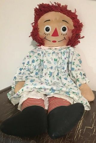 Vintage Large Stuffed Raggedy Ann Doll With Logo Heart On Chest 31 "