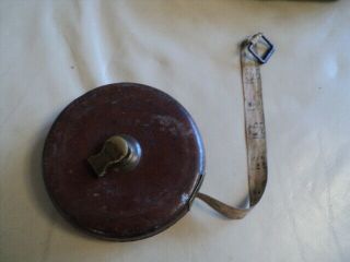 Antique Treble Leather Case Lawn Tennis Measuring Tape 66 Ft