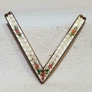Rare Vintage V For Victory Wwii Guilloche Enamel Brooch Pin With Flowers