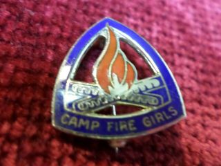 Vintage Sterling Silver And Blue Enamel Camp Fire Girls Pin Rare