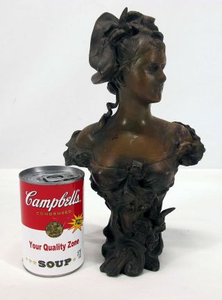 Antique 19 C Bronzed Spelter Art Nouveau Girl Bust School Emmanuel Villanis Yqz