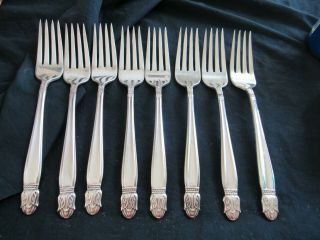 Set Of 8 Holmes & Edwards Is Silverplate Danish Princess 1938 Dinner Forks 7.  5 "
