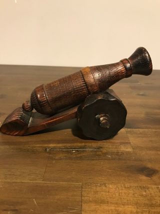 Vintage Antique Wood Cannon Toy Hand Carved In Spain