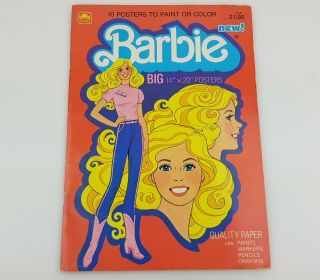 Vintage 1982 Barbie Coloring Book Posters 14x20 Mattel Golden Book Camper Horse