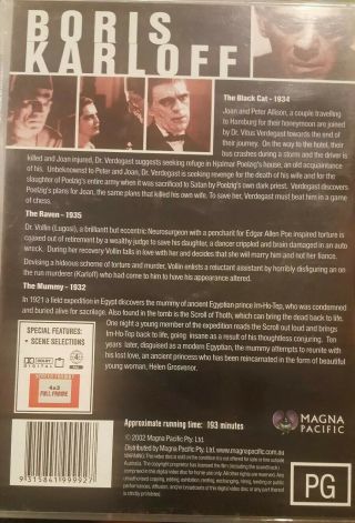 BORIS KARLOFF RARE DVD TRIPLE 1930S FILM SET THE BLACK CAT THE RAVEN THE MUMMY 2