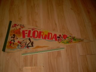 Vintage Rare Florida Walt Disney Production Felt Pennant Souvenir Flag Banner