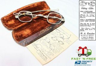 Antique H.  A.  Knauber Silver Adjustable Spectacles / Eye Glasses W/ Case