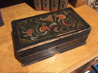 Extremely Rare 18th Century Pennsylvania German Paint Decorated Wooden Box