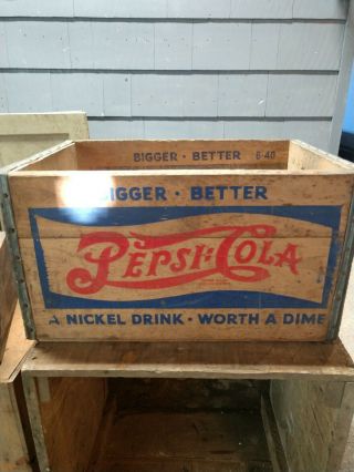 1940 Antique Pepsi Cola 5c Double - Dot Wood Bottle Soda Crate - Estate Find