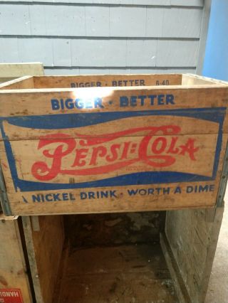 1940 Antique Pepsi Cola 5c Double - Dot Wood Bottle Soda Crate - Estate Find 3