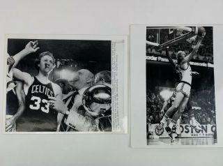 2 Rare Vtg Larry Bird Press Photos.  Boston Celtics Nba Champions Red Auerbach.