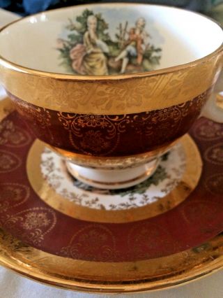 Vintage Tea Cup And Saucer Taylor Smith Taylor Bromley Gold Trim.  Maroon