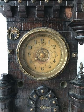 Vintage Castle Pendulum Wooden Mantel Wall Clock With British Flag emblem & Key 2