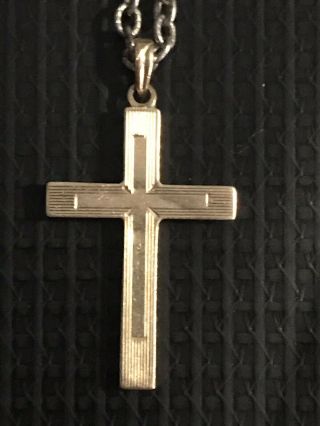 Vintage Esemco 14k Gold Cross On Chain Engraved Signed Jewelery Rare Historical
