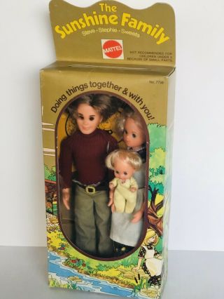 Vintage 1973 Mattel Sunshine Family Steve,  Stephie,  Sweets Iob