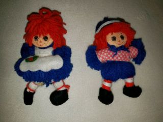 Vintage 1975 Yarn Raggedy Ann & Andy Dolls Christmas Ornaments Bobbs Merrill