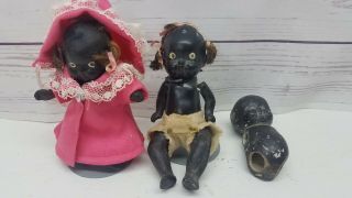 Vintage Ceramic Black African American Jointed Baby Dolls 4 "