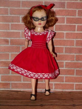 Vintage American Character Toni Doll,  Red Party Dress,  Eyeglasses,  Shoes