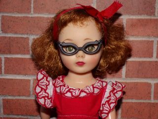 Vintage American Character Toni Doll,  Red Party Dress,  Eyeglasses,  Shoes 3
