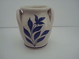 Williamsburg Stoneware Pottery Salt Glaze Double Handle Crock W Cobalt Design