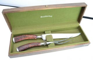 Marshall Field Stag Antler Handle Meat Carving Set Knife Fork Sterling Silver