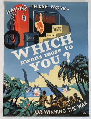 Rare 1943 Wwii " Which Means More To You? " Us War 20 " X27 " Poster By C.  R.  Miller