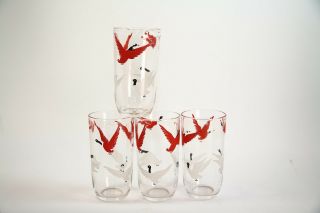 Rare Set Of (4) Vintage Mid Century Duck Highball Tumblers Drinking Glasses