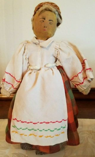 Vintage South American Folk Art Doll Female Cloth With Wooden Head
