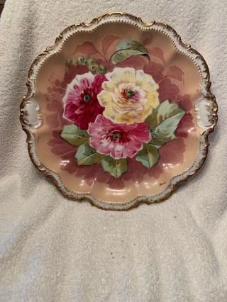 Antique Gda Limoges France Hand Painted Floral Porcelain Plate Platter