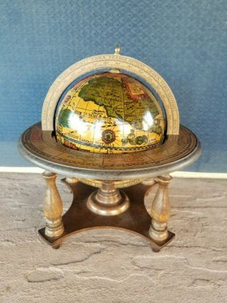Rare Wooden Old World Globe Reuge Music Box 8 " Tall Swiss Movement Italy