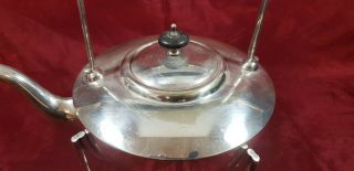 An Antique Silver Plated Spirit Kettle.  stand And Burner.  stamped with 3 stars. 2