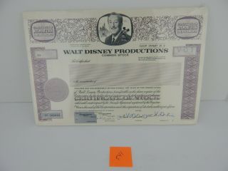 Walt Disney Productions Common Stock Old Stock Certificate Non - Issued Rare (541