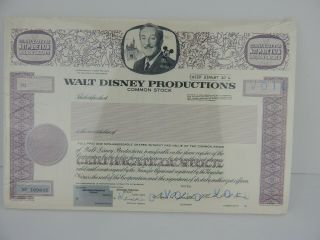 Walt Disney Productions Common Stock Old Stock Certificate Non - Issued RARE (541 3