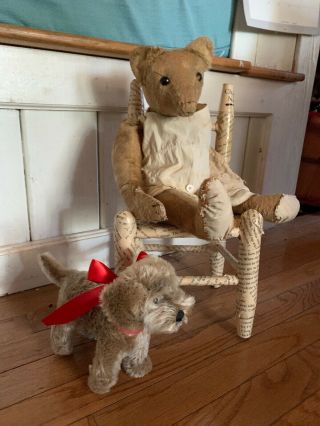 Antique Teddy Bear Very Well Loved And Her Lil Steiff Raudi Dog 2