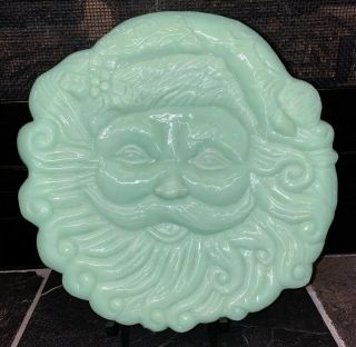 Rare Vintage Jade Jadeite Glass Santa Platter Cracker Barrel