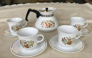 Rare Vintage Corelle By Corning " Indian Summer " Tea Pot/ Cups Saucers - Perfect