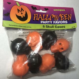 Halloween Party Favors 8 Skull Cases Black And Orange Vintage Old Stock Unique