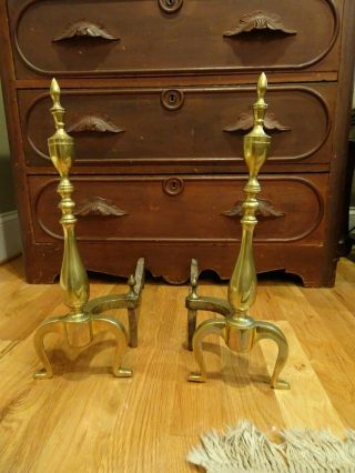 Vintage Decorative Brass Andirons Federal Style - Pair - 19.  75 " Tall Heavy