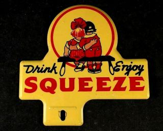Vintag Drink Enjoy Squeeze Orange License Plate Topper Rare Old Advertising Sign