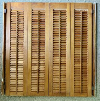 Vintage Interior Wood Plantation Shutters Louvered Natural Wood 40”t X 36 1/2”w