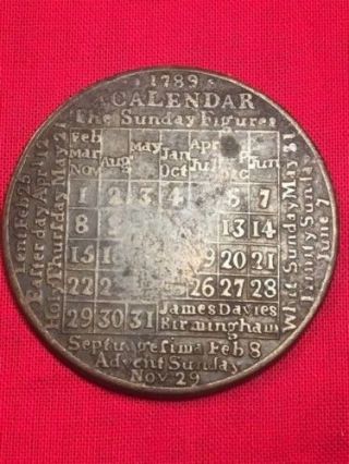 1789 Large American Revolution Period Calendar Medal Rare British Token