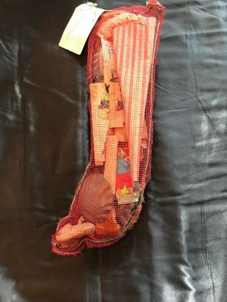 Antique Vintage Mesh Christmas Stocking With Toys Games Rare Early